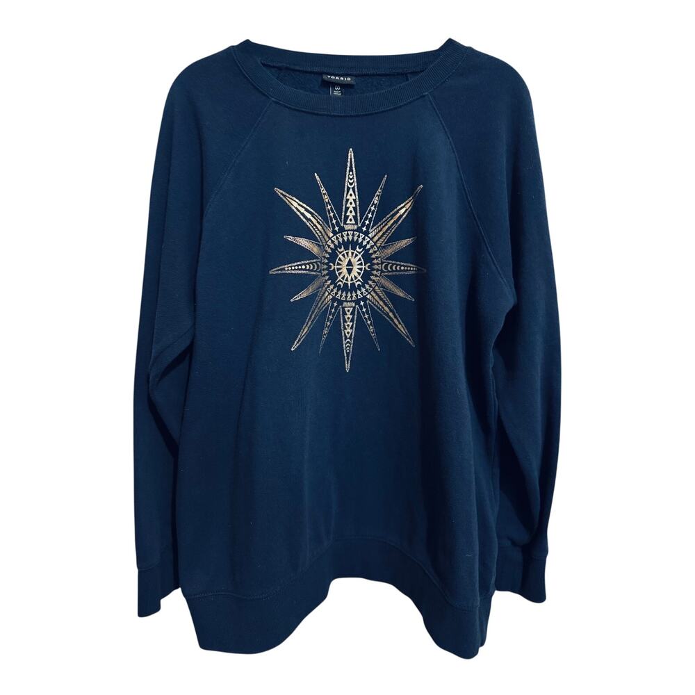 Torrid Starburst Classic Cozy Fleece Raglan Sweatshirt Women's Navy‎ Celestial M
